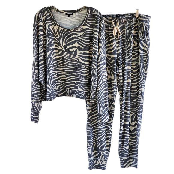 Express Zebra Print Lounge Set Top & Joggers | Cozy Animal Print | L/XL - Picture 7 of 16